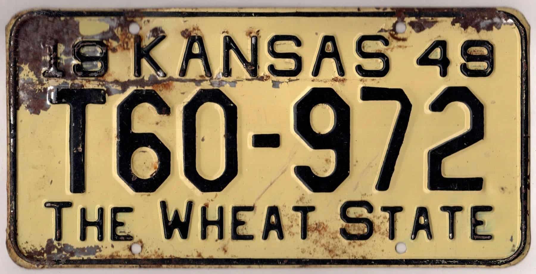 Kansas 1949 truck license plate Russell county #T60-972