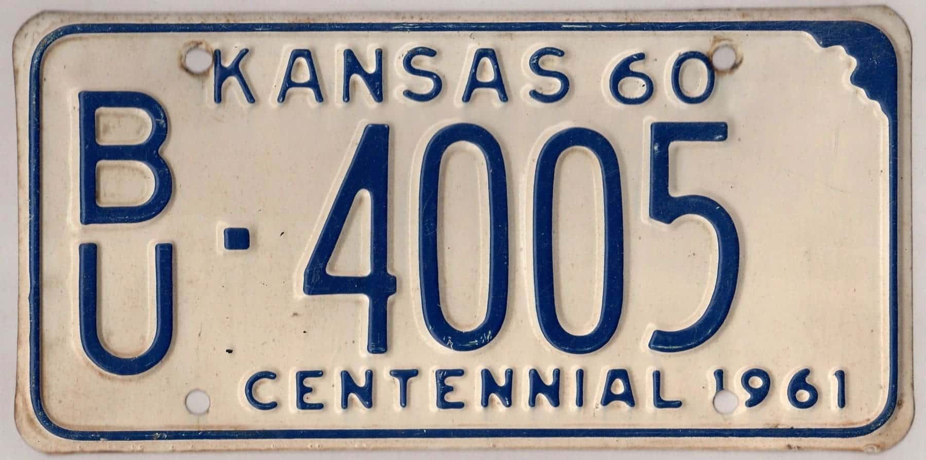 Kansas 1960 car license plate Butler county #BU-4005