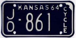 Kansas 1964 motorcycle license plate Johnson county #JO-861
