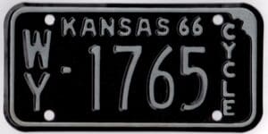 Kansas 1966 motorcycle license plate Wyandotte county #WY-1765