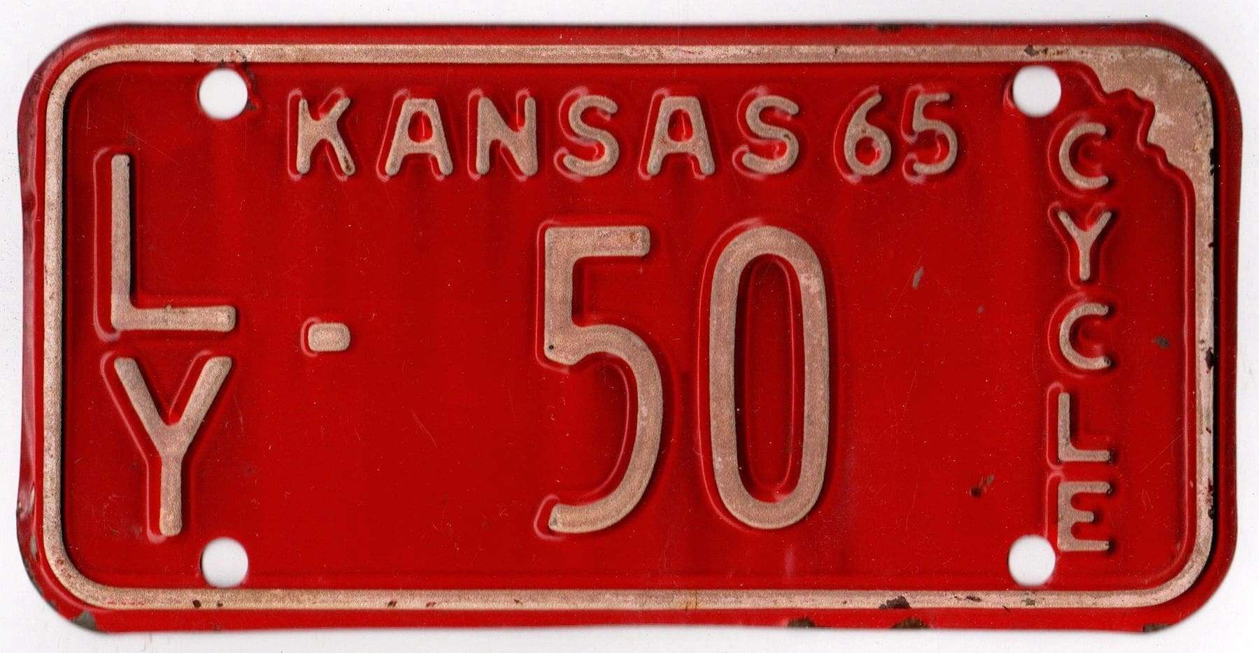 Kansas 1965 motorcycle license plate Lyon county #LY-50