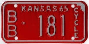 Kansas 1965 motorcycle license plate Bourbon county #BB-181