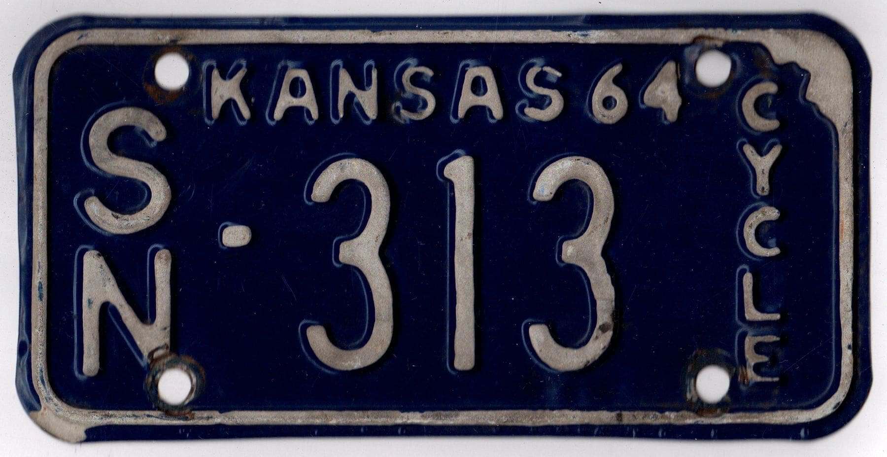 Kansas 1964 motorcycle license plate Shawnee county #SN-313