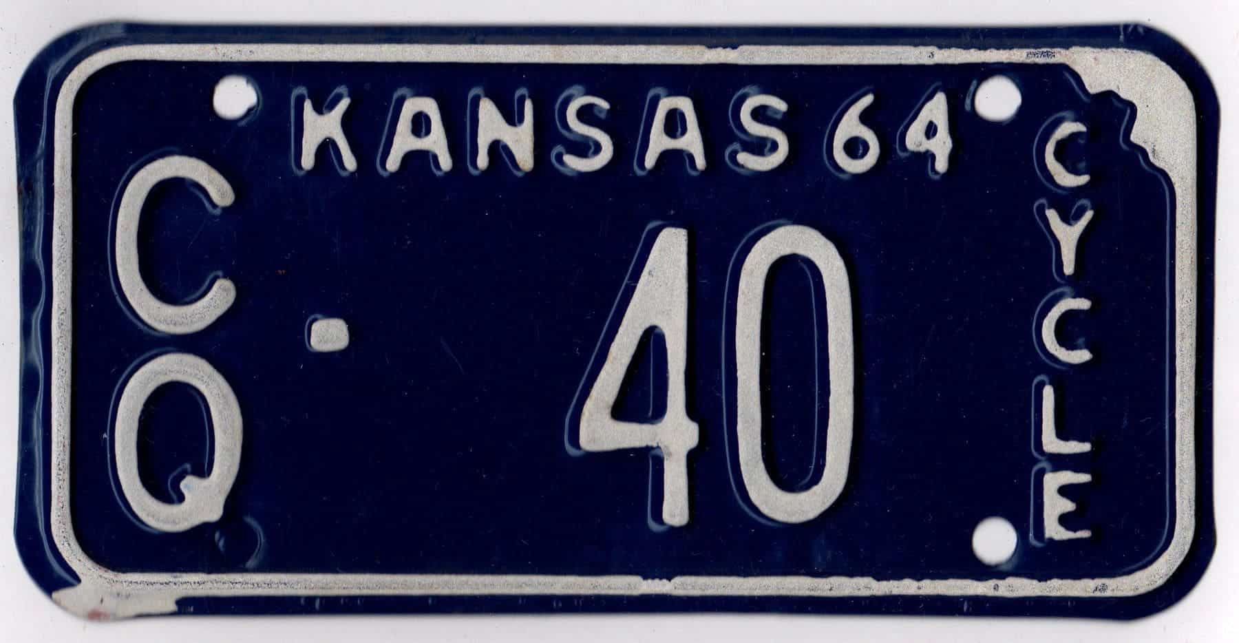 Kansas 1964 motorcycle license plate Chautauqua county #CQ-40