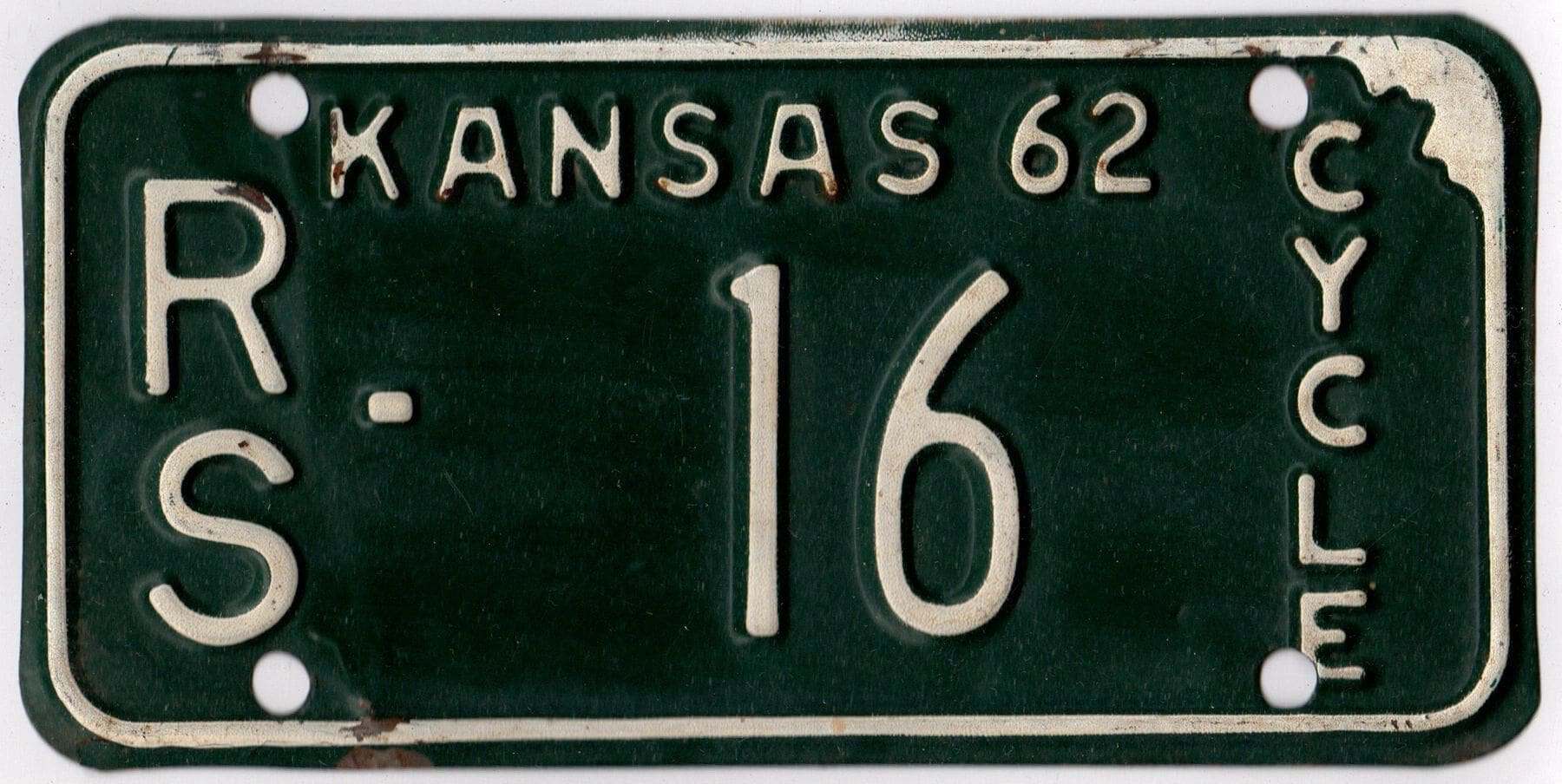 Kansas 1962 motorcycle license plate Russell county #RS-16