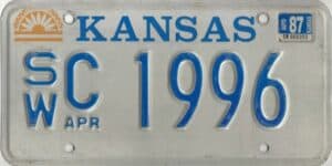 Kansas 1987 car license plate Seward county #SW C-1996