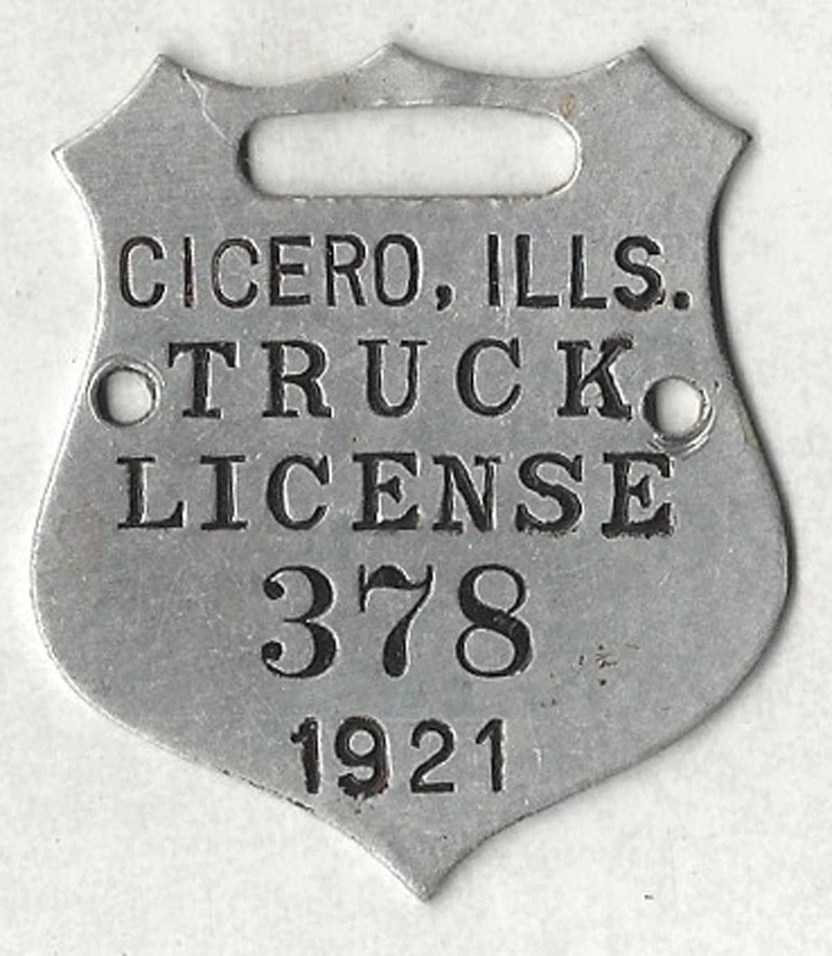 Illinois 1921 Cicero truck city tax license plate #378