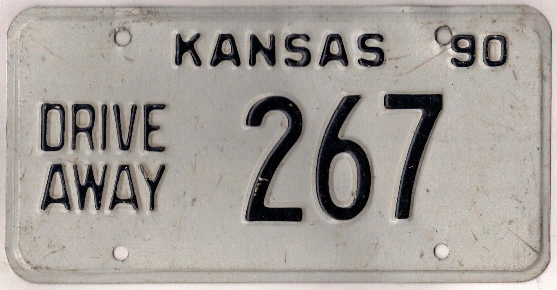 Kansas 1990 drive away license plate #267