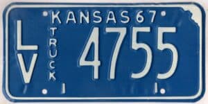 Kansas 1967 truck license plate Leavenworth county #LV-4755