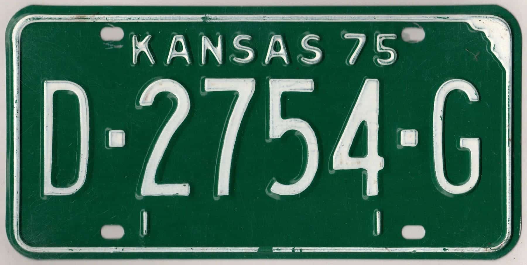 Kansas 1975 dealer license plate #D-2754-G