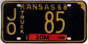 Kansas 1968 truck license plate Johnson county #JO-85