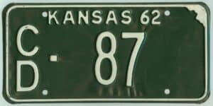 Kansas 1962 car license plate Cloud county #CD-87