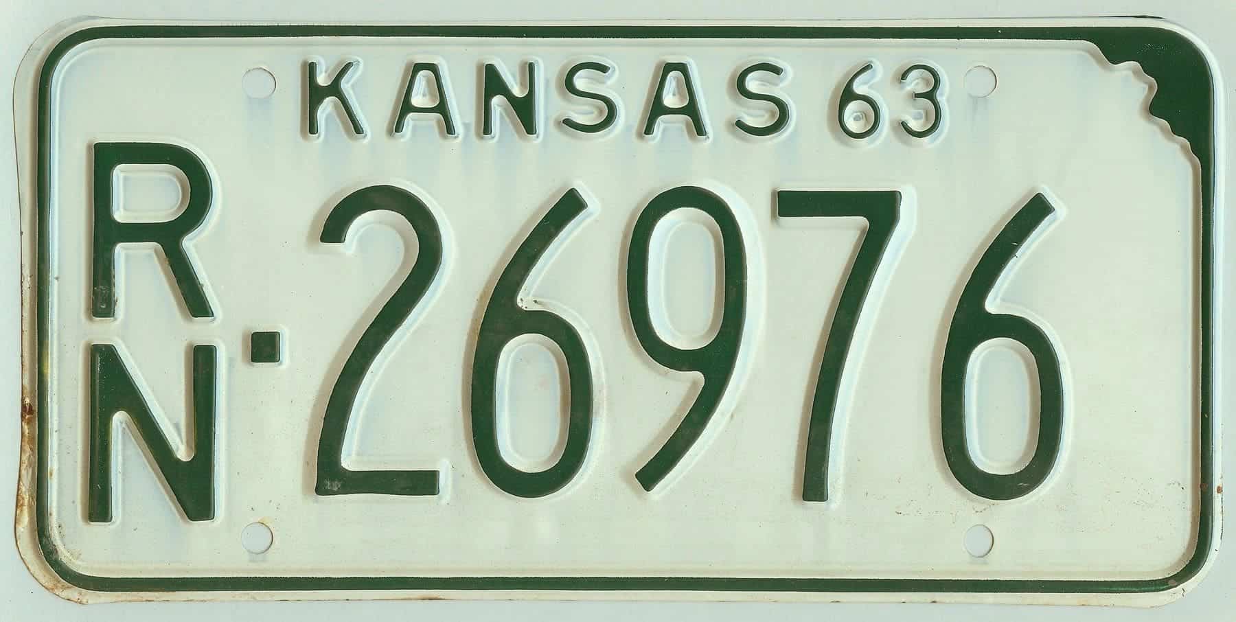 Kansas 1963 car license plate Reno county #RN-26976
