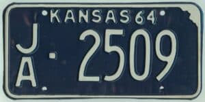 Kansas 1964 car license plate Jackson county #JA-2509