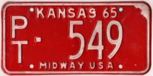 Kansas 1965 car license plate Pottawatomie county #PT-549