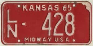 Kansas 1965 car license plate Linn county #LN-428