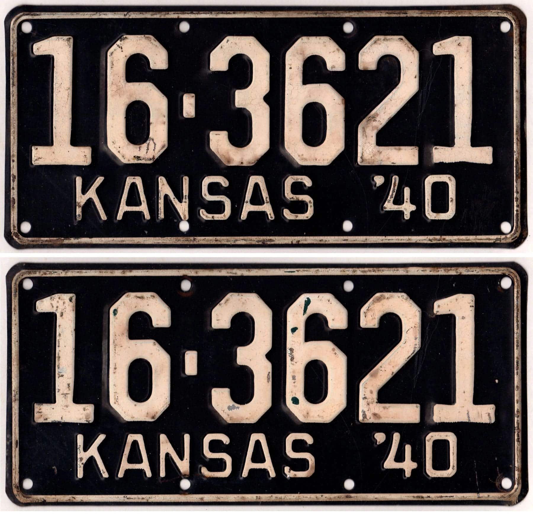 Kansas 1940 car license plate pair Douglas county #16-3621