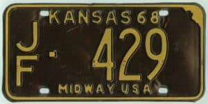 Kansas 1968 car license plate Jefferson county #JF-429