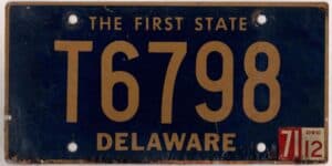 Delaware 1971 trailer license plate #T6798