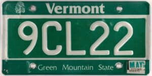 Vermont 1993 car license plate #9CL22