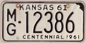 Kansas 1961 car license plate Montgomery county #MG-12386