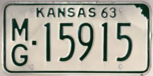 Kansas 1963 car license plate Montgomery county #MG-15915