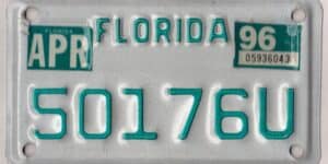 Florida 1996 motorcycle license plate #50176U