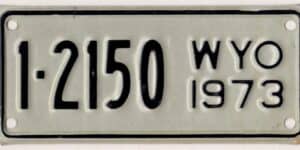 Wyoming 1973 motorcycle license plate Natrona county #1-2150