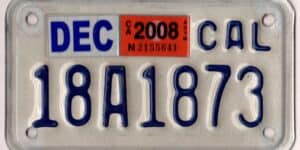 California 2008 motorcycle license plate #18A1873
