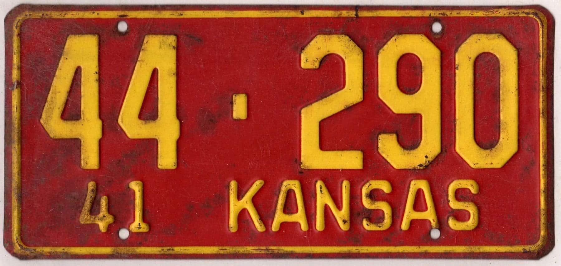Kansas 1941 car license plate Coffey county #44-290