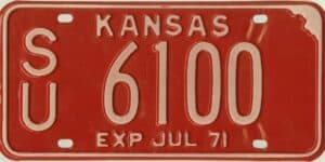 Kansas 1971 car license plate Sumner county #SU-6100