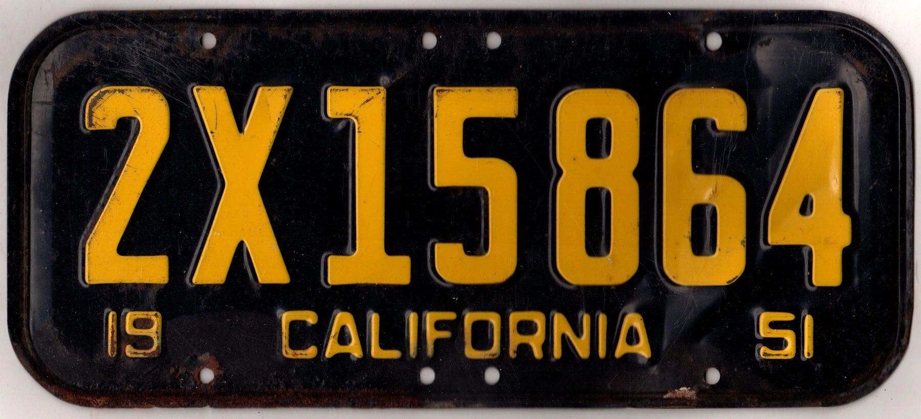 California 1951 car license plate #2X15864