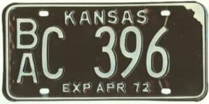 Kansas 1972 car license plate Barber county #BA C-396