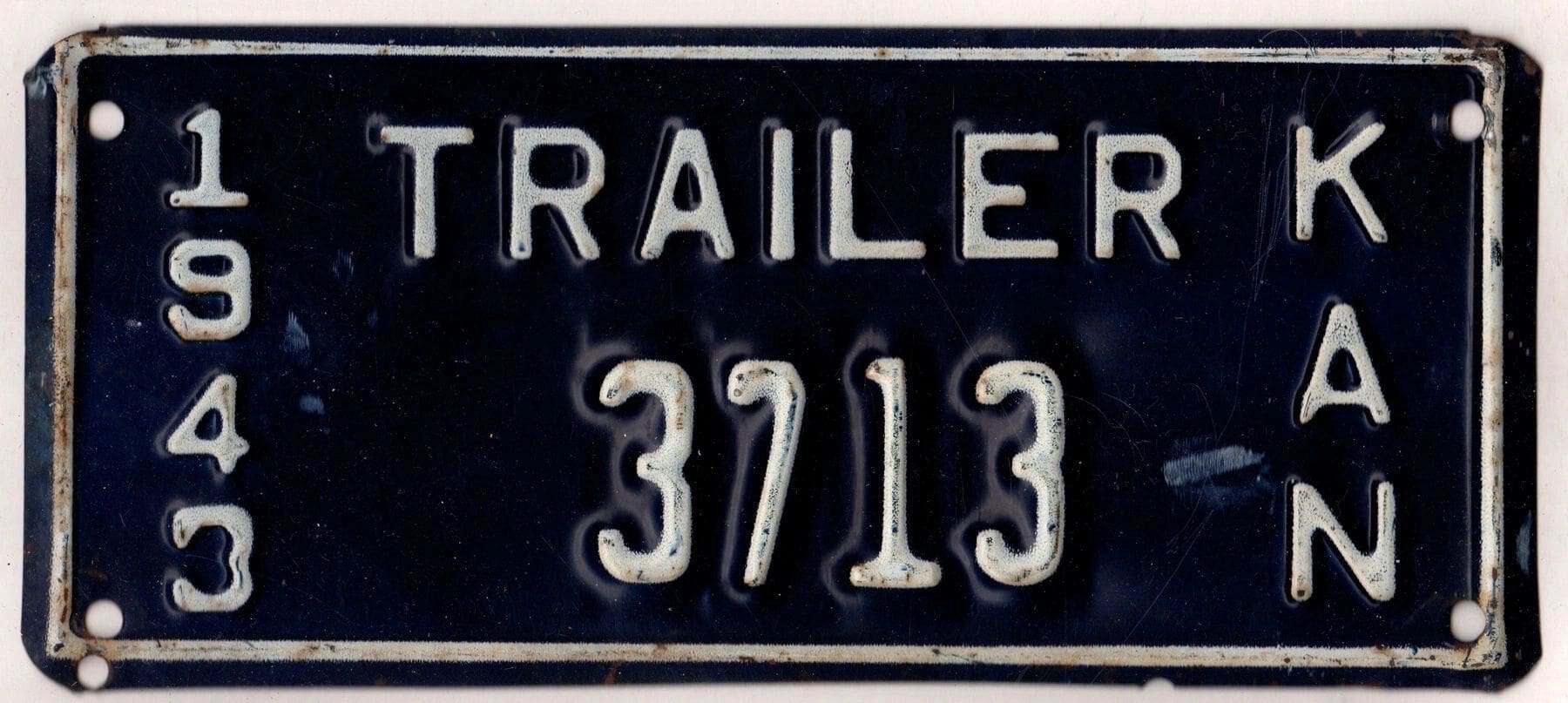 Kansas 1943 trailer license plate #3713