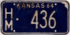 Kansas 1964 car license plate Hamilton county #HM-436