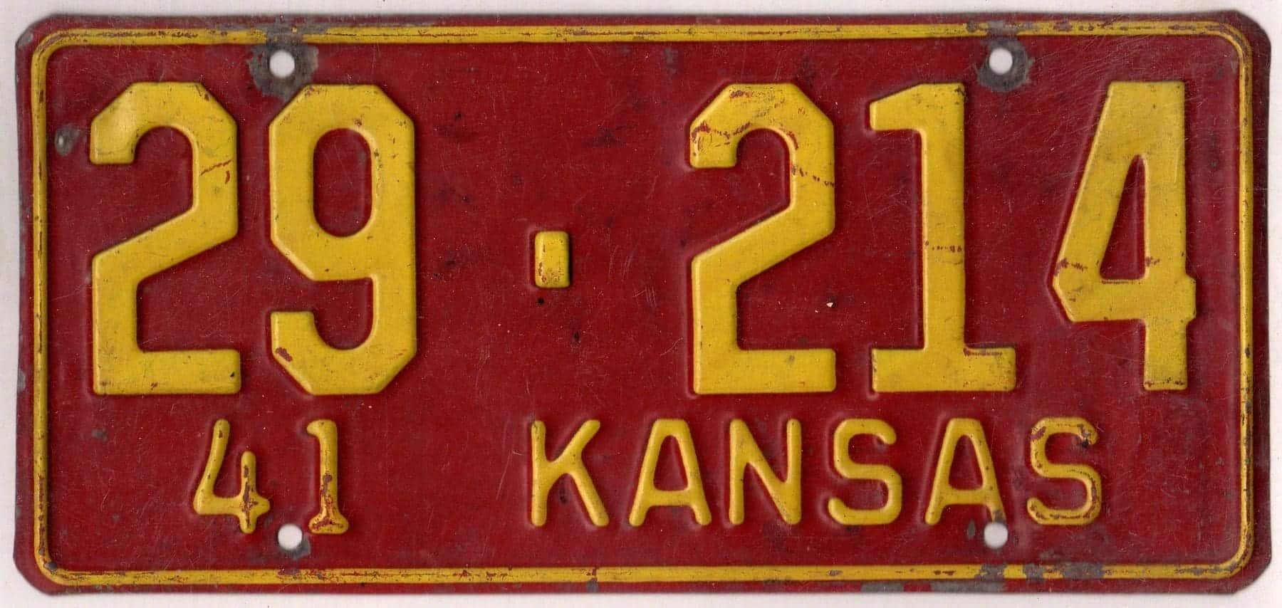 Kansas 1941 car license plate Osage county #29-214