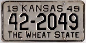 Kansas 1949 car license plate Jackson county #42-2049