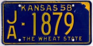 Kansas 1958 car license plate Jackson county #JA-1879