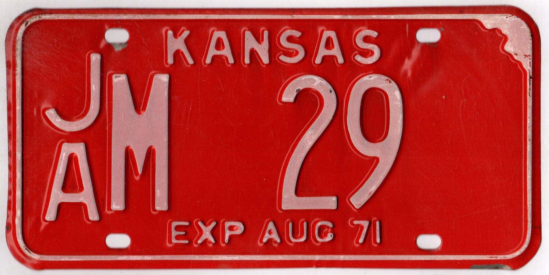 Kansas 1971 car license plate Jackson county #JA M-29