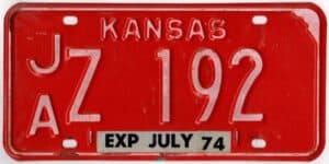 Kansas 1974 car license plate Jackson county #JA Z-192