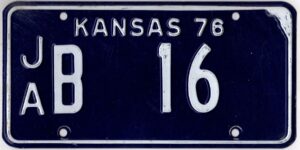 Kansas 1976 car license plate Jackson county #JA B-16