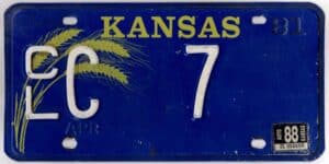 Kansas 1988 car license plate Cowley county #CL C-7
