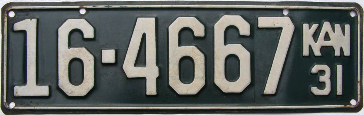 1931 Kansas Car License Plate 16-4667