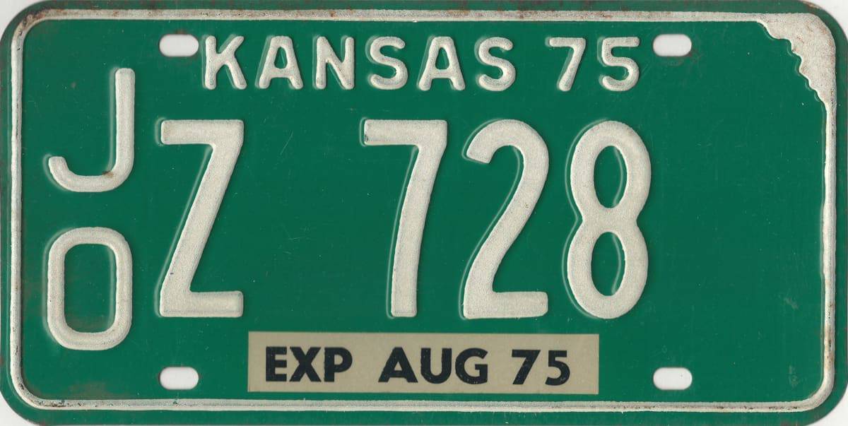 1975 Kansas truck Z license plate #JOZ-728