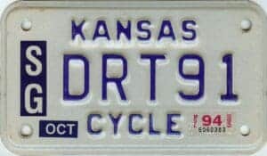 1994 Kansas Motorcycle License Plate #SG-DRT91