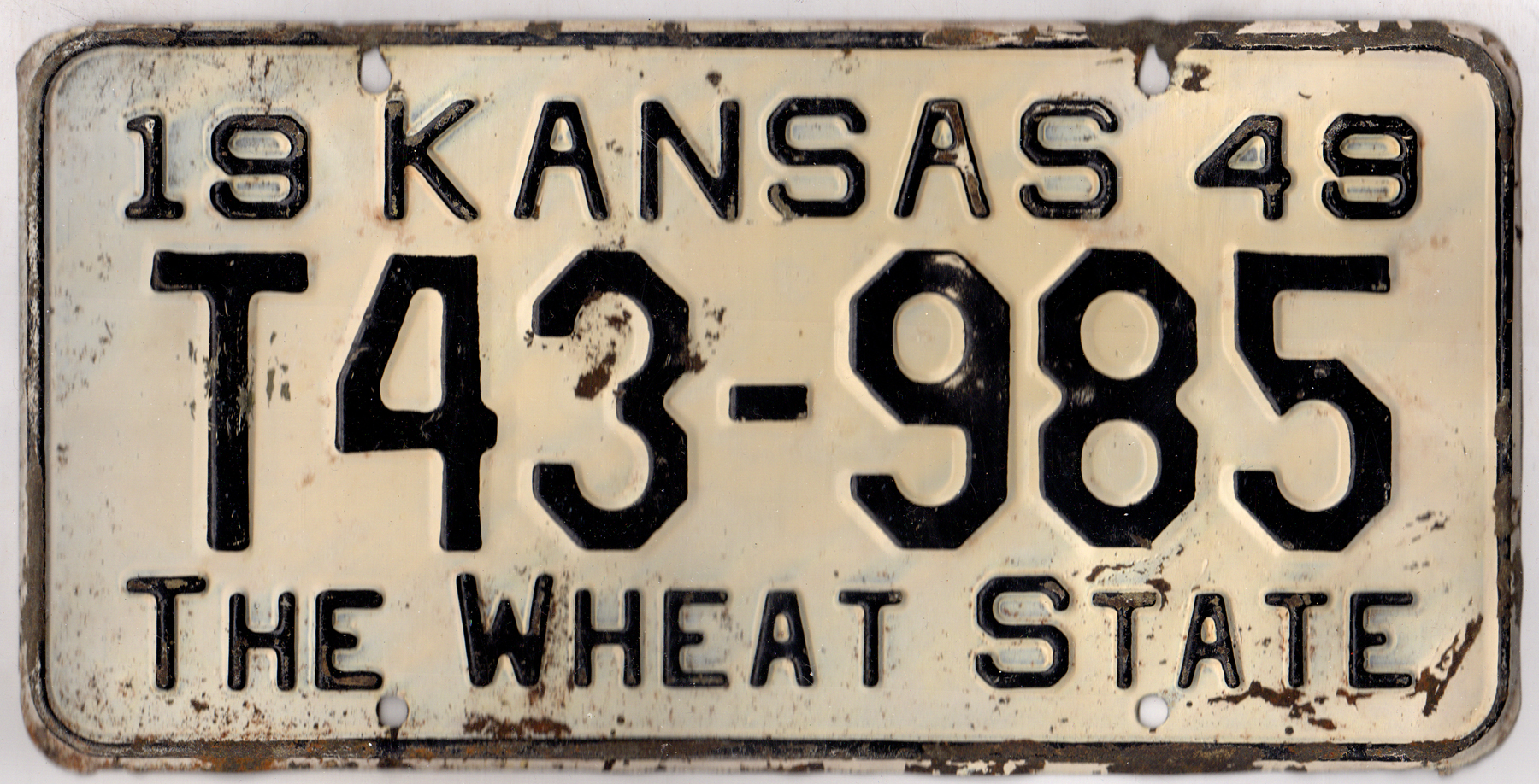 Kansas 1949 truck license plate Jewell county #T43-985