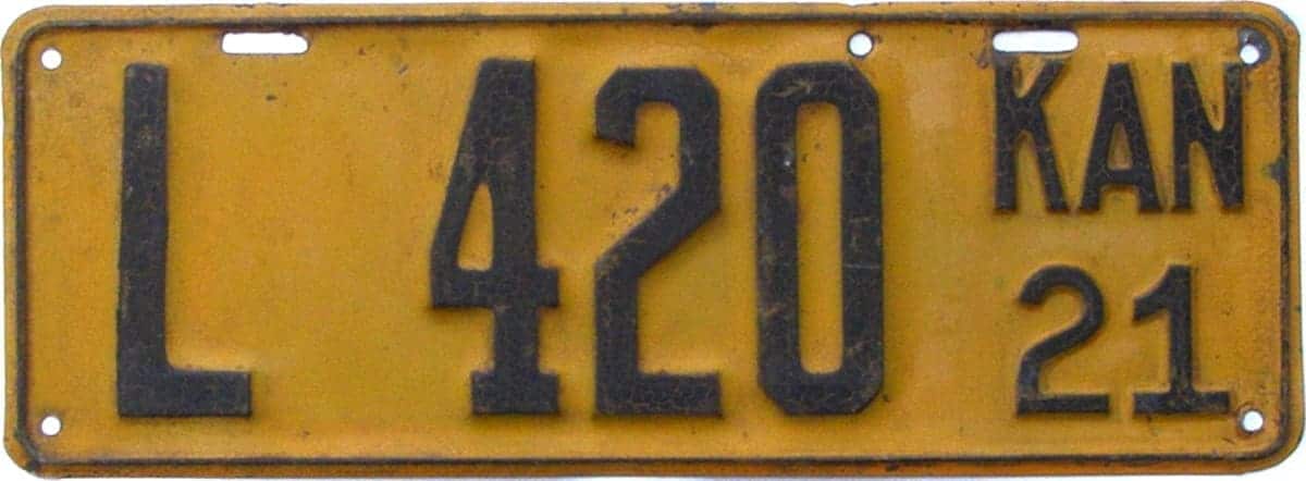 Kansas 1921 Lost car license plate #L-420