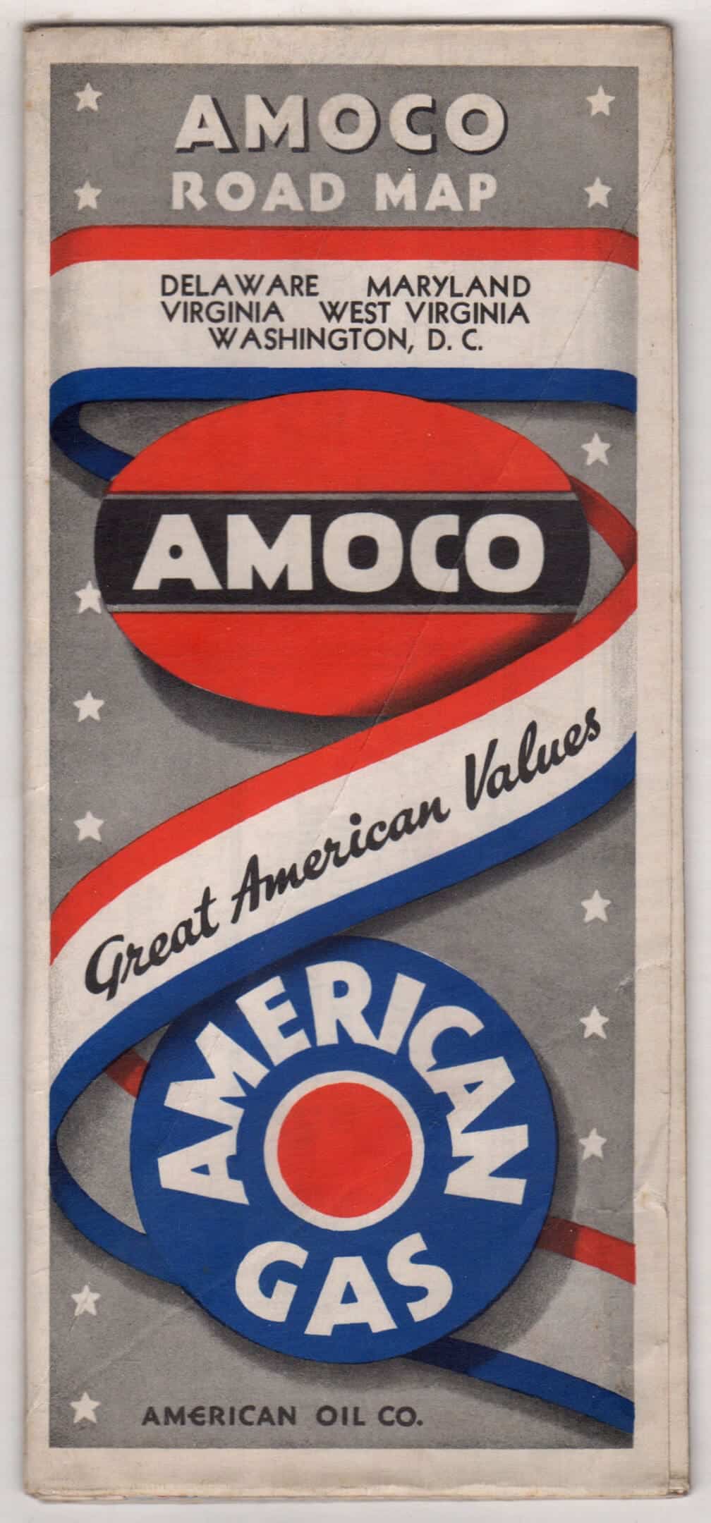 1934 Delaware Maryland Virginia West Virginia Washington DC Amoco Oil Co. road map