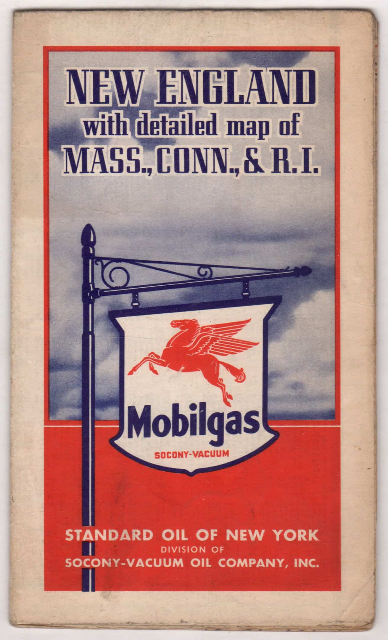 1939 New England with detailed maps of Massachusetts Connecticut & Rhode Island Mobil Oil Co. road map