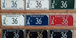 Kansas 1960 1961 1962 1963 1964 1965 1966 1968 1969 car license plate lot Jackson county #JA-36